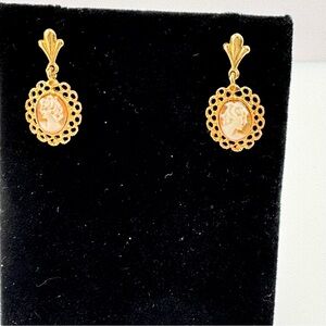 Vintage 14KK Gold Cameo Earrings Pierced Very Old Great Grandma Collection